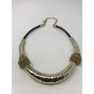 CHICO'S Necklace Gold Tone Shiny Metallic Collar Necklace Beads Black Cord